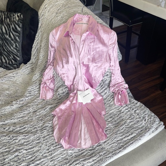 Alexander Wang Ruched Crinkled-Satin Shirt in Pink - Picture 5 of 14